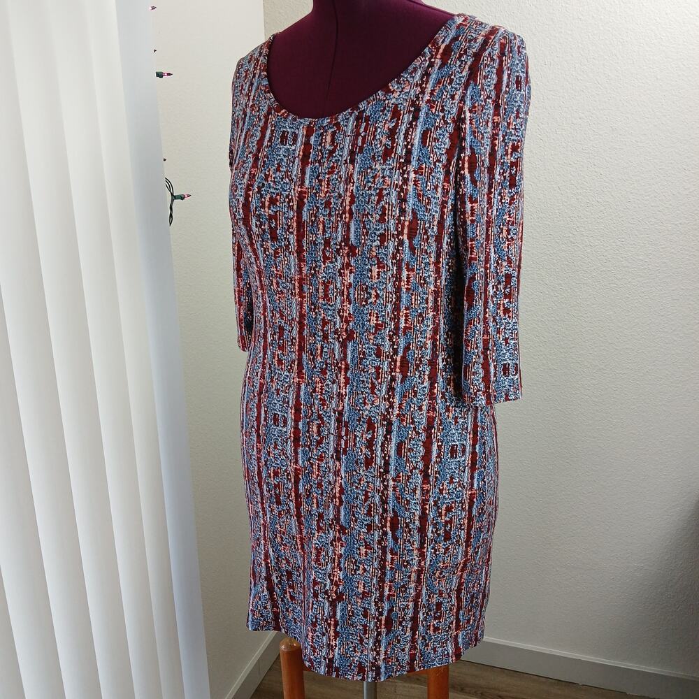 Hot Kiss Buttery Soft Bodycon XL red blue 3/4 length sleeve midi stretch sheath